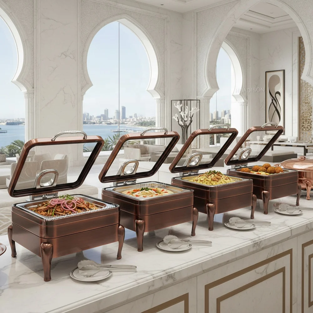 

Huadison Catering Equipment Buffet 6L Electric Copper Chaffing Dish Hydraulic Food Warmers Buffet Chafing Dish