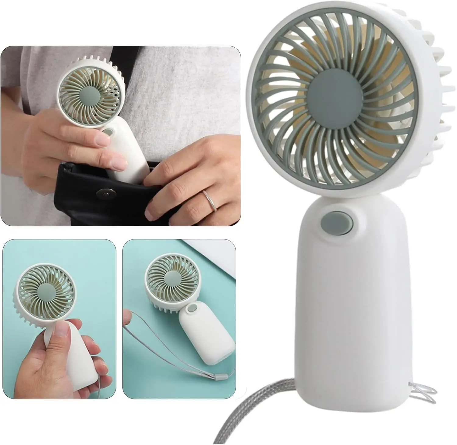 مروحة محمولة صغيرة محمولة تعمل بالبطارية محرك هادئ للسفر ومكتب السيارة للاستخدام الخارجي تتضمن أشرطة