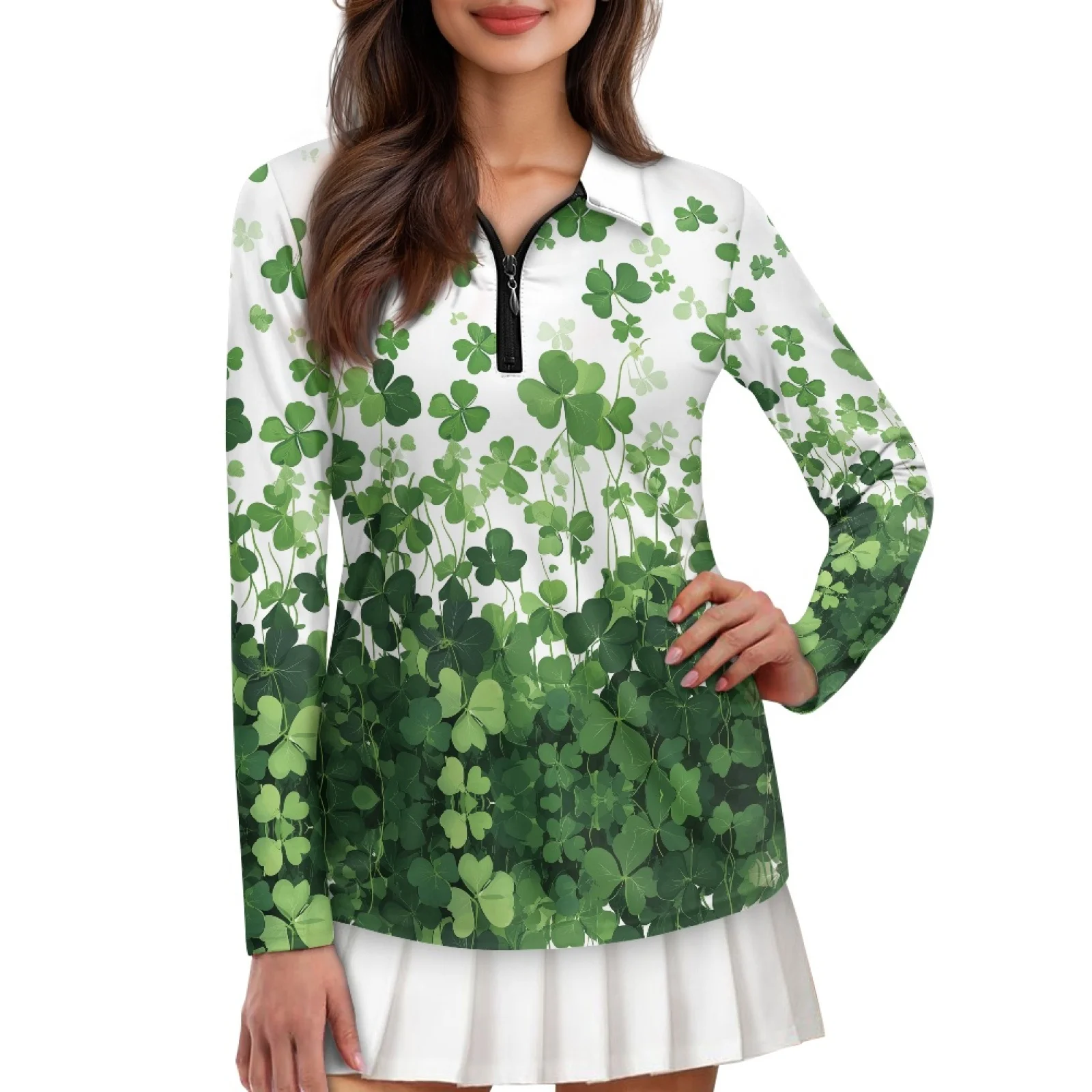 PENSTROLL Clover Design Womens Breathable Yoga Activewear Moisture Wicking Running Polo Shirts for Tennis Court