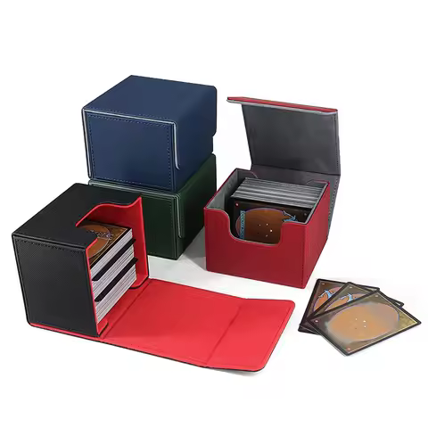 Card Deck Box , Card Storage Box Fits 100 single Sleeved Cards, PU Leather Strong Magnet Card Deck Case for TCG Cards