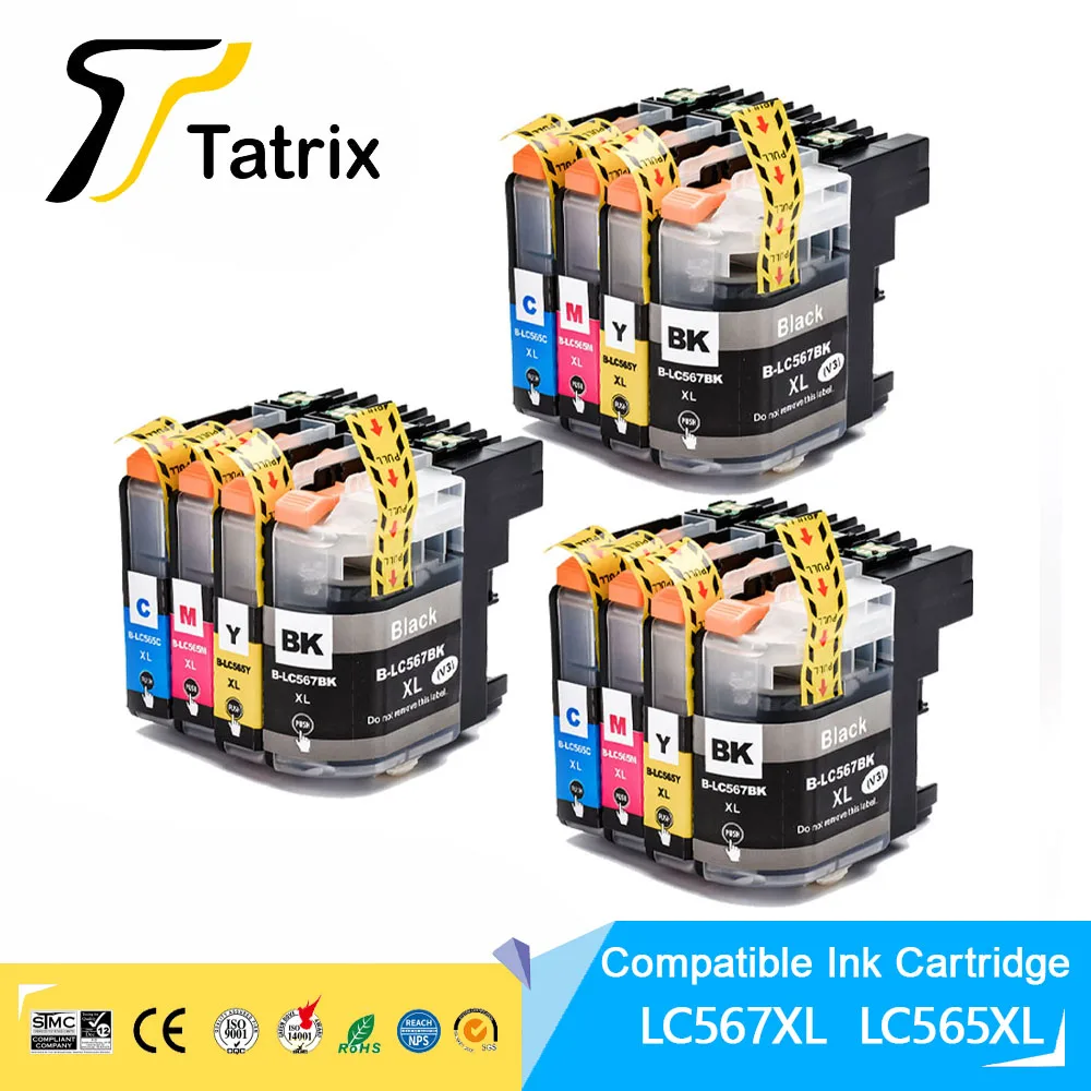 Tatrix For Brother LC567 LC565 Compatible Ink Cartridge LC567XL LC565XL For Brother MFC-J2310/J2510/J3520/J3720 Printer