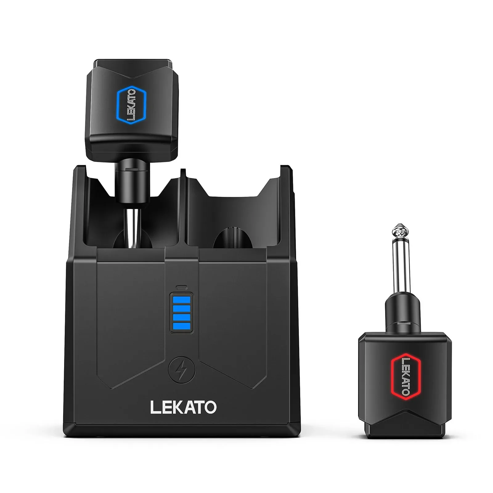 Lekato แบบพกพาระบบกีตาร์ไร้สายแบบชาร์จไฟได้ 5.8 Ghz - เคสชาร์จ, เครื่องส่งสัญญาณ/ตัวรับสัญญาณ 4 ช่องสําหรับกีตาร์ไร้สาย