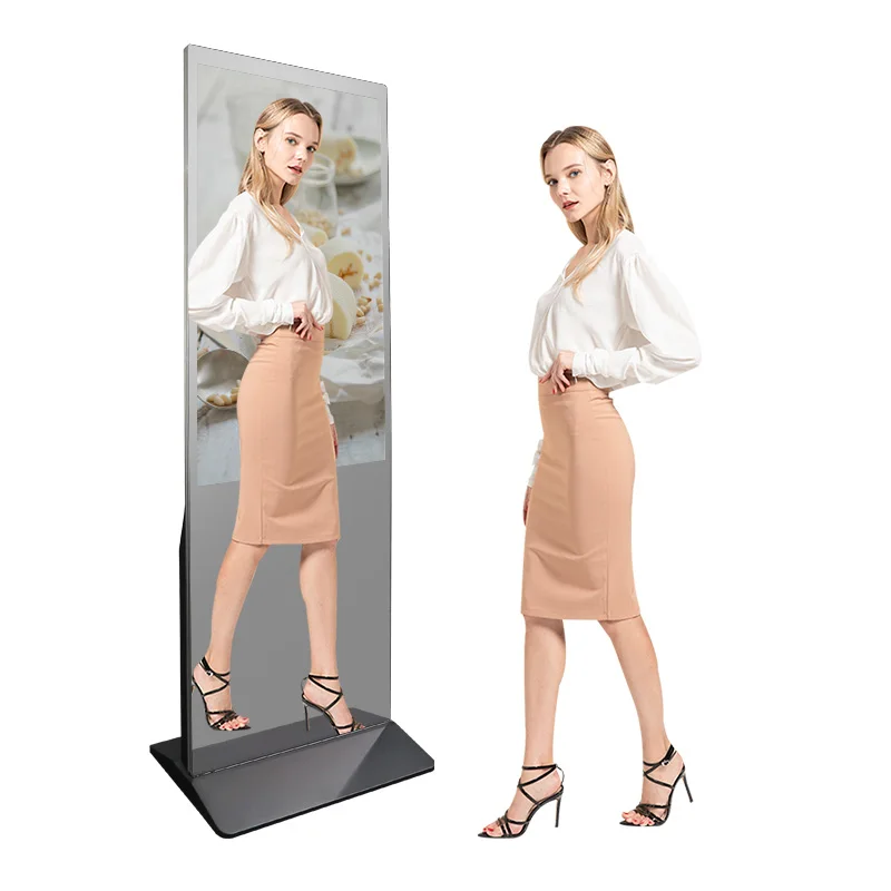 

50-дюймовый напольный сенсорный экран Magic Smart Mirror, интерактивный цифровой дисплей для рекламы и отображения информации.
