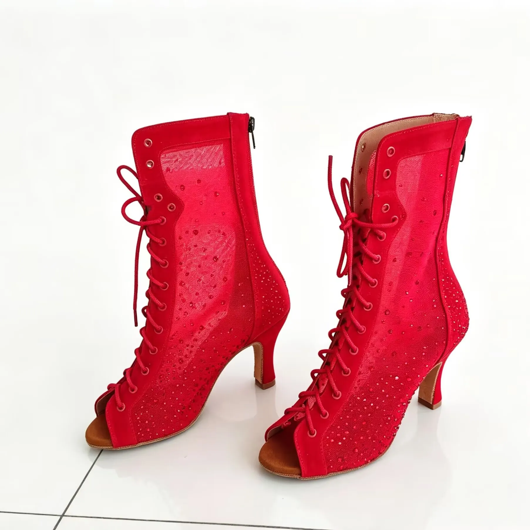 Women Latin Dance Shoes 7cm Ballroom Salsa Crystal Dance Boot Red Latin Salsa Dance Shoes Club Party Ballroom Dance Shoes Boot