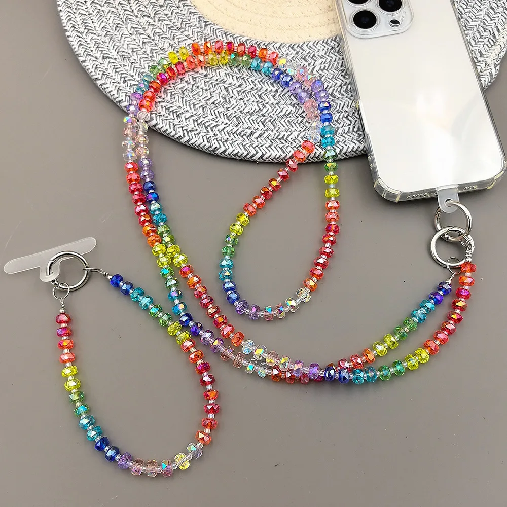 

Fashionable Rainbow Crystal Glass Beads Round Wheel Flat Beads DIY Handmade Jewelry Making Bracelets Mobile Phone Chain