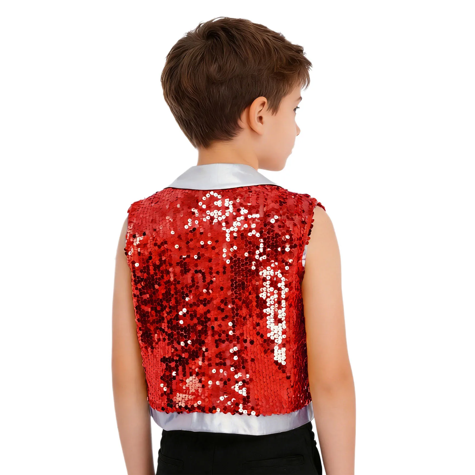 Shiny Disco Party Performance Costume for Kids Boys Tassel Sequin Waistcoat Vest Musical Festival Hip-hop Jazz Dance Tank Tops