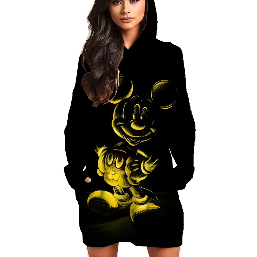 

Street Women Sweatshirts Disney Minnie Mickey Mouse print Hoodies Crewneck Loose Pullover Female Tops Clothes Dress