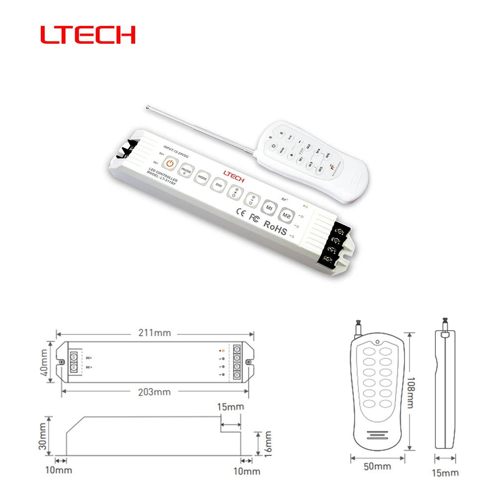 LTECH LT-311RF DC12~24V  RF433.92MHz PWM 6A×3CH Single Color Controller For LED Module/Strip Constant Voltage Lighting Products