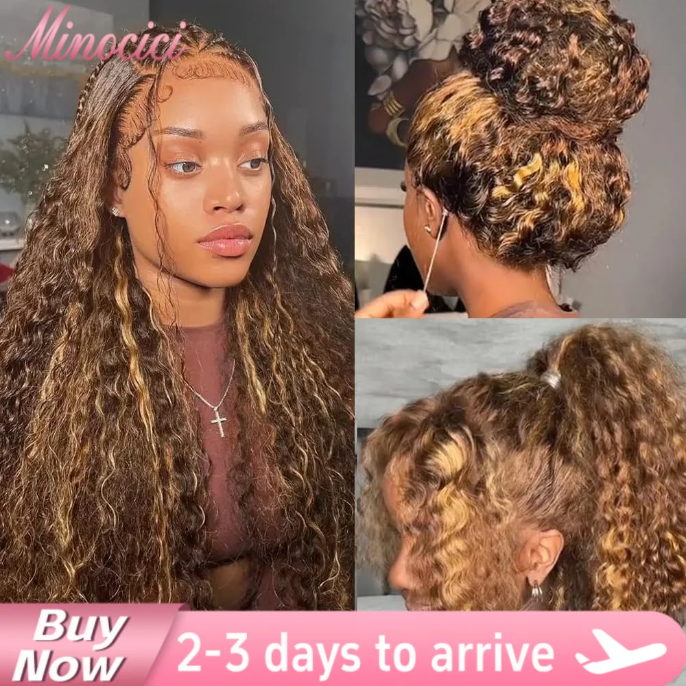 

250 Плотность Ombre Highlight Вьющийся парик Человеческие волосы 360 Полный парик фронта шнурка 13x6 Hd Кружевные фронтальные цветные парики человеческих волос для женщин