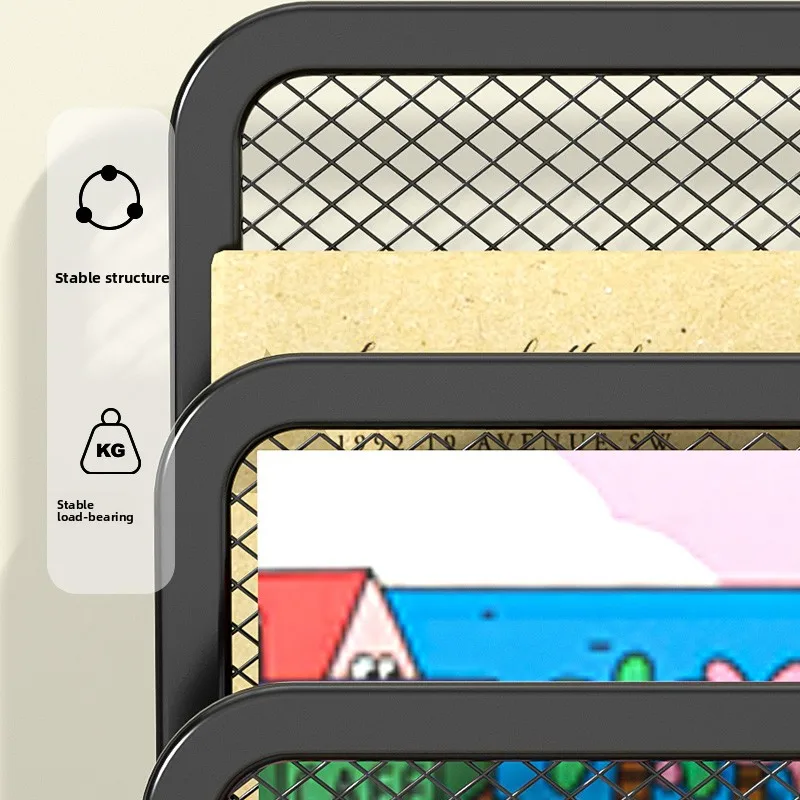 رف حروف مبطن من خشب الخيزران عالي الجودة، منظم مستندات معدني لسطح المكتب، رف تخزين للكتب/المجلد، رف فرز الورق، نهاية الكتب #3