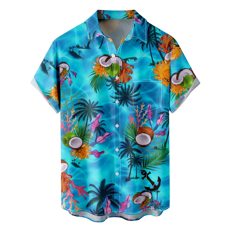 Full Print Tropical Hawaiian Shirts For Men Casual Short Sleeve Button Down Holiday Beach Shirts Men Loose Tee Shirt Clothing