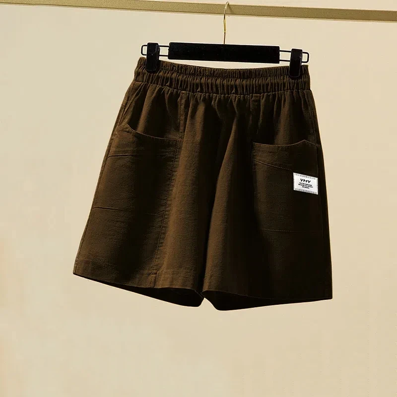 Women Clothing Street Casual Elastic Waist A-line Wide Leg Shorts Summer New Solid Color Loose All-match Shorts Fashion Trend