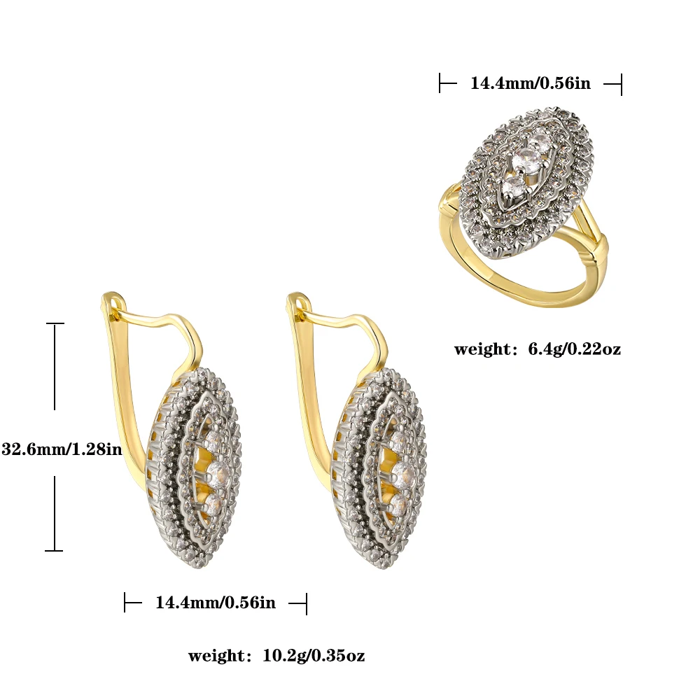 Crystal design inlaid with two -color earrings rings, copper plated 14K gold fashion luxury party gift jewelry