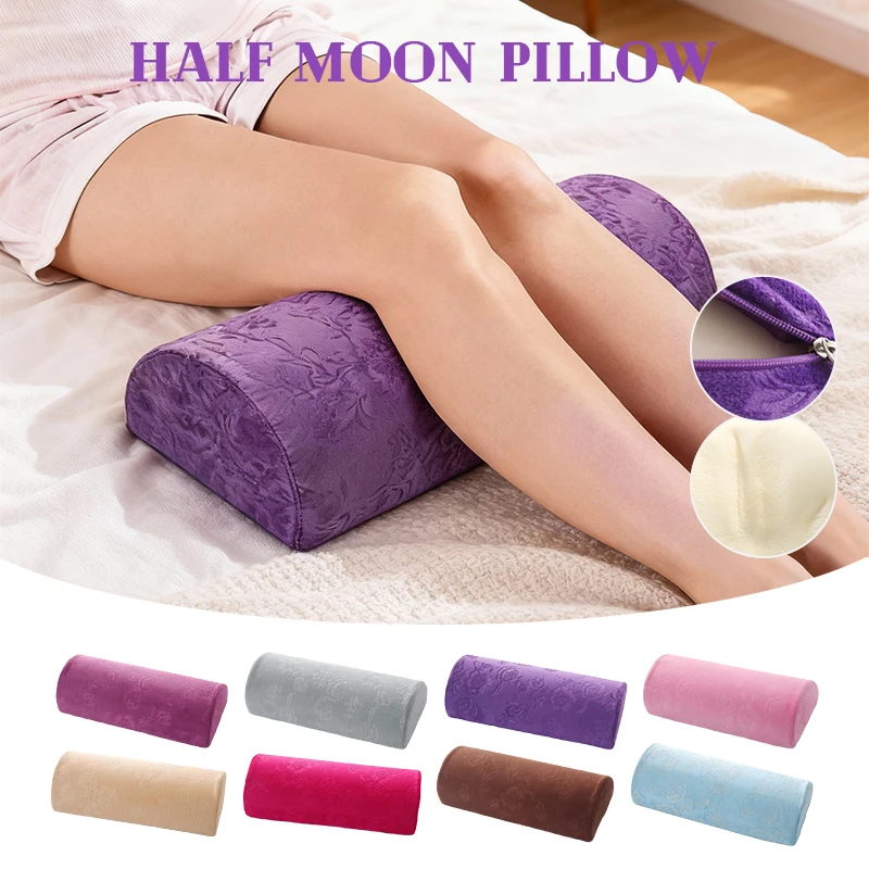 Memory Foam Filling Cushion Half Moon Bolster Massage SPA Pillow Ankle & Knee Support Elevation Back Lumbar Neck Relief Pain