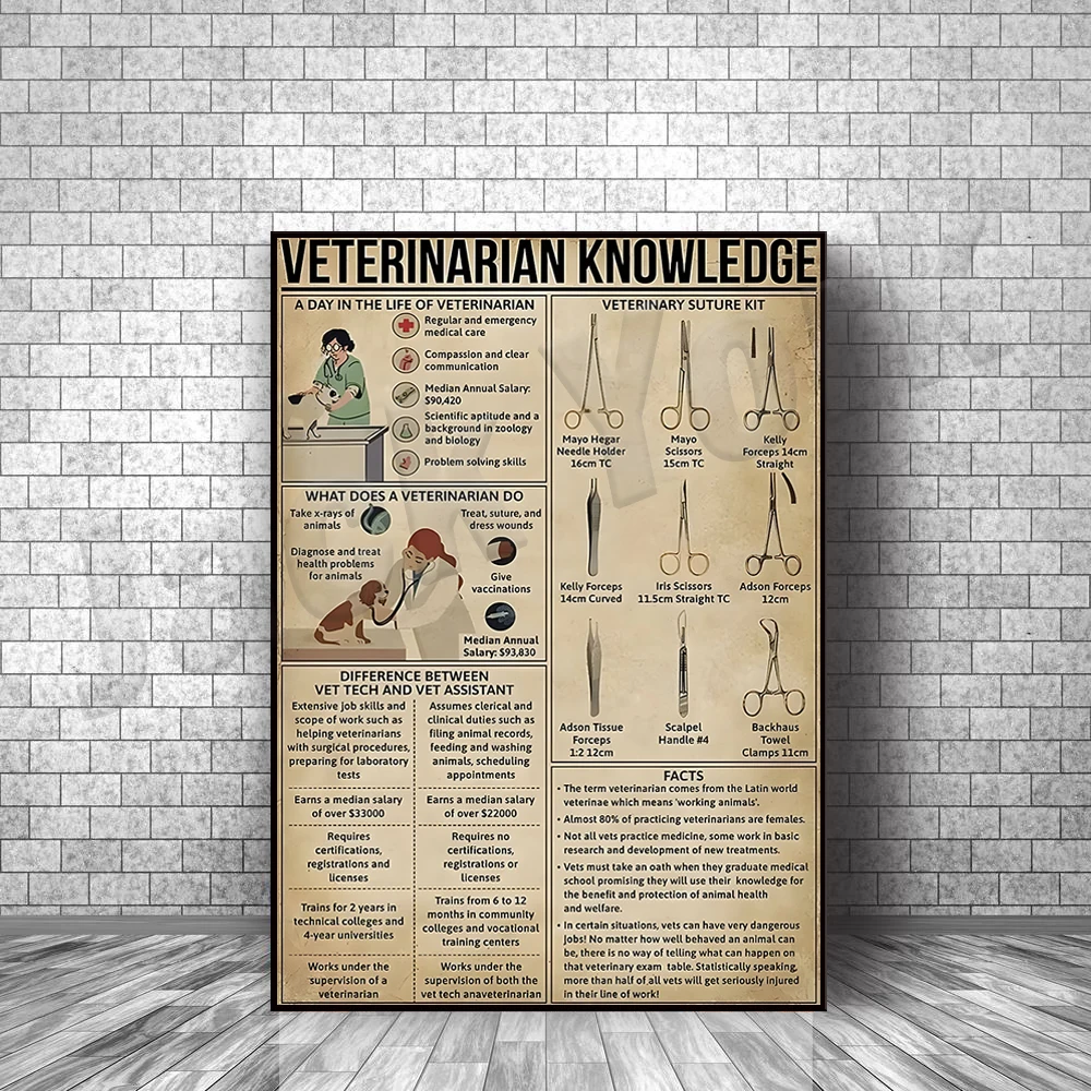 Veterinary Knowledge Poster, Veterinary Degree Graduation, Veterinary Office Decor, Veterinary Art Decor Gift