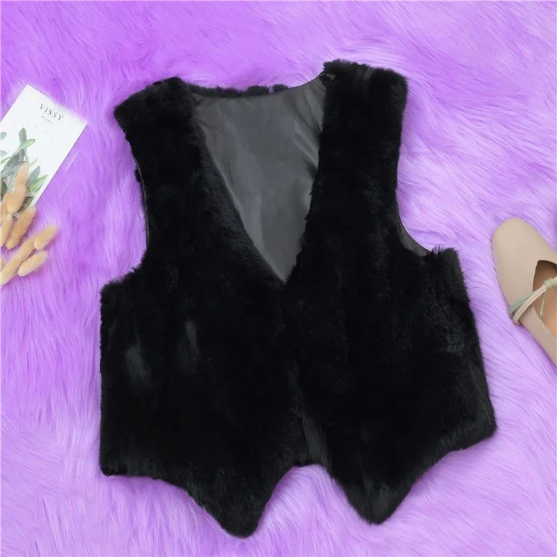 2023 New Celebrity Shows Thin True Rabbit Hair Fur Grass Rex Rabbit Hair Vest Leather Fur One Piece Coat Special Price Clearance