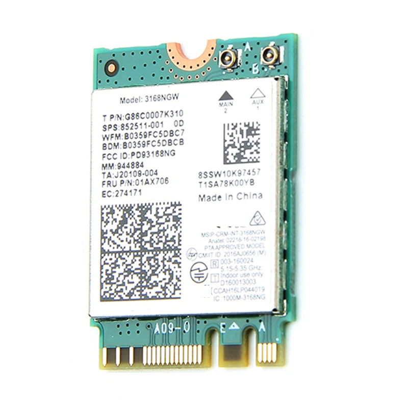 Dual Band Wireless for 3168 3168NGW 433Mbps Bluetooth 4.2 802.11Ac NGFF WiFi Network Card