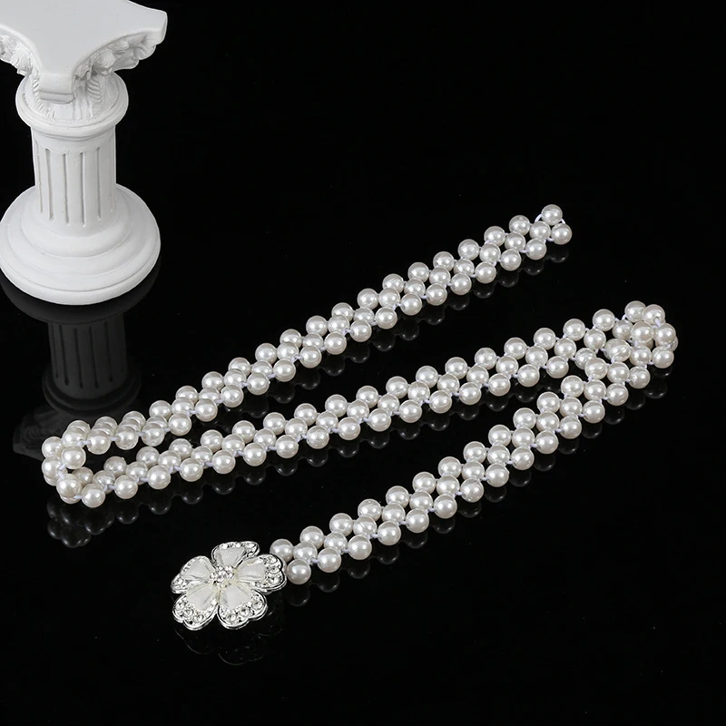 Women Pearl Waist Chain Pearl Inlaid Diamond Elastic Belt With Waist Decoration Thin Belt Beaded Elastic Belt