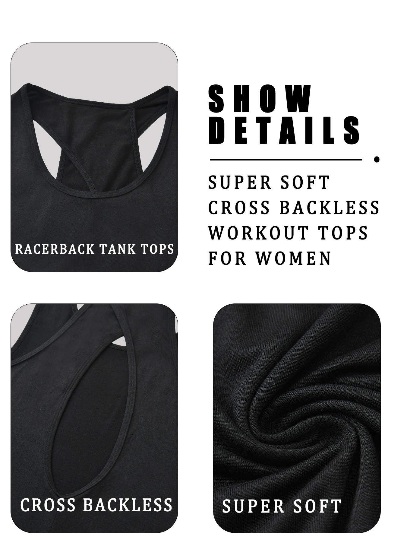 Superweiche, rückenfreie Workout-Tops für Damen, Racerback-Tanktops, offener Rücken, Lauf-Muskelshirt, Yoga-Shirts – Detail 5