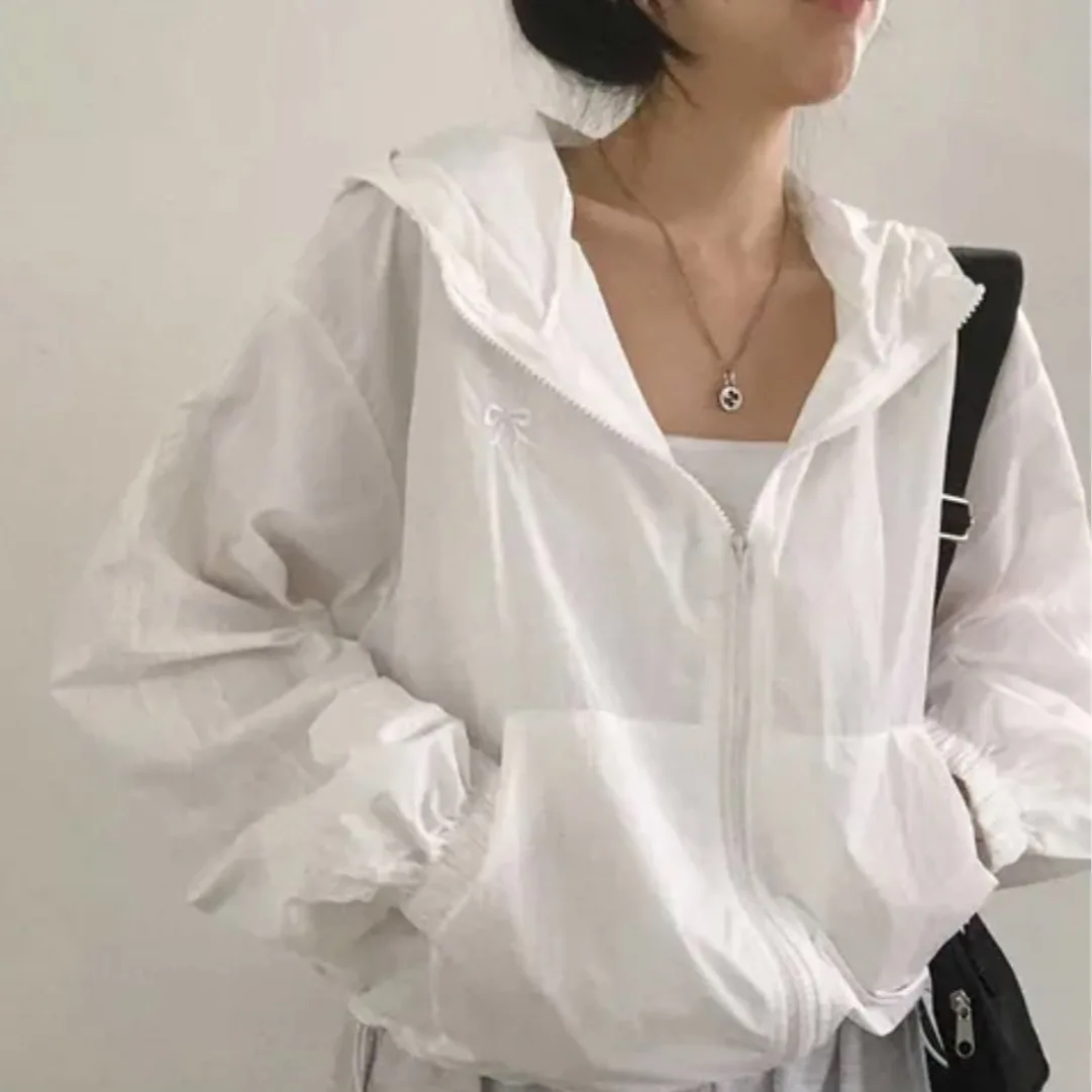 

Корейский Sle Lace Sve в стиле пэчворк с капюшоном, уличная защита от солнца, свободный длинный открытый кардиган на молнии све, женский весенне-осенний...