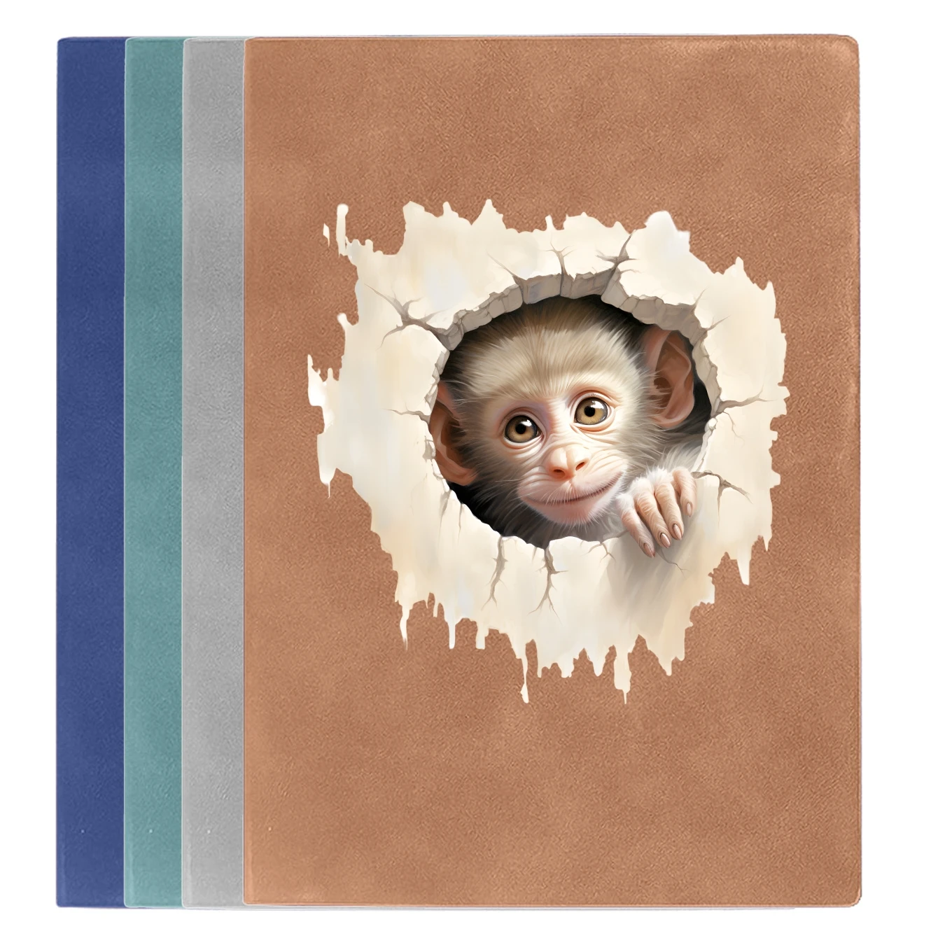 Vintage A5 Leather Business Notebook with Cute Realistic Monkey Design, Ideal for Office, Study, Meeting, Diary, Student Gift