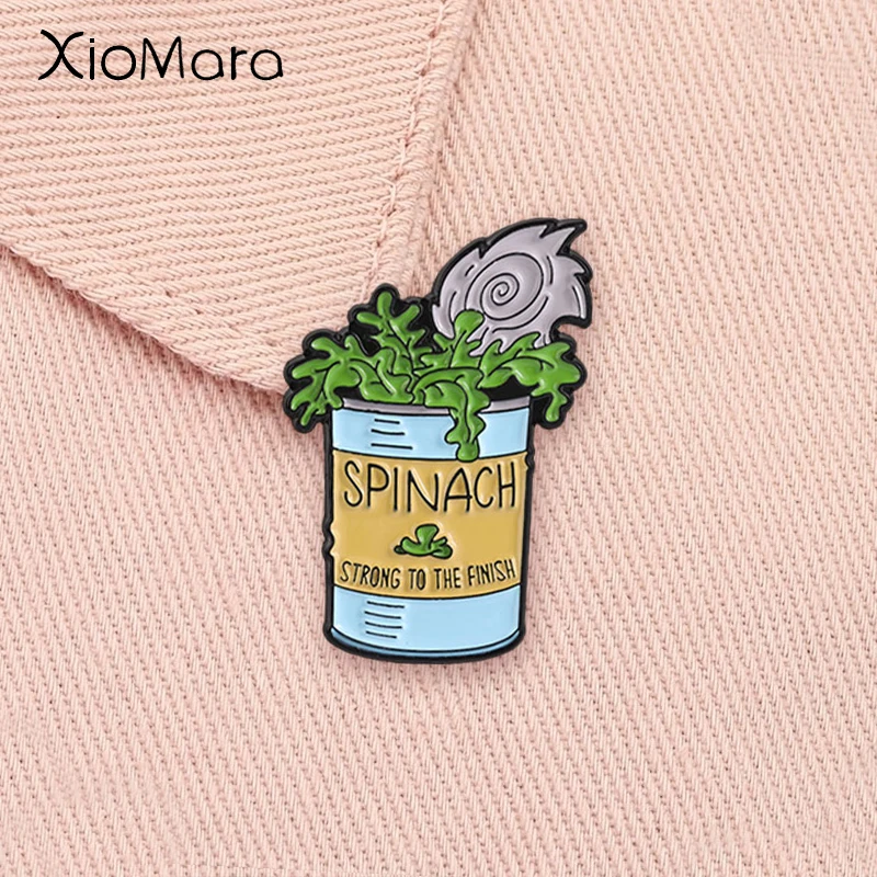 Spinach Can Enamel Pin Strong To The Finish Classic Slogan Cartoon Animation Nostalgic Brooch Lapel Badge Jewelry Gift
