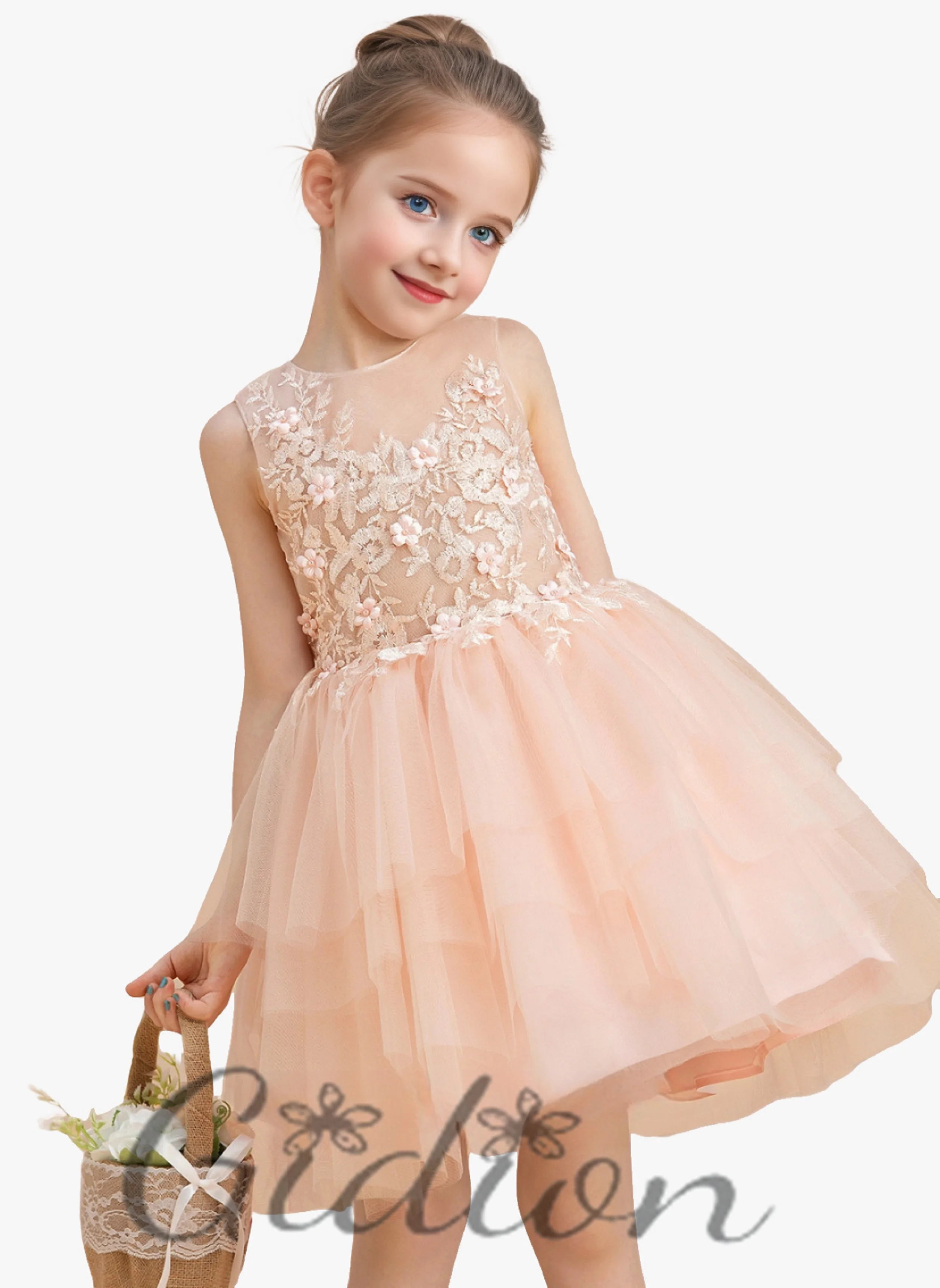 

Lace Applique Tulle Kids Birthday Evening Party Wededing Prom Ceremony Ball Pageant Banquet Event Princess Flower Girl Dress