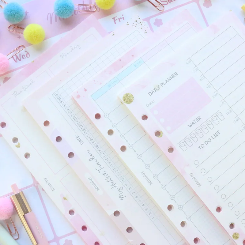 Domikee new cute kawaii school 6 holes refilling paper sheets for binder planner spiral notebooks:daily weekly monthly planner