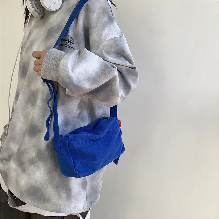 Female High Street Recycled Cotton Fabric Mini Small Size Side Sling Shoulder Bag Student Phone Pouch Klein Blue Crossbody Bag