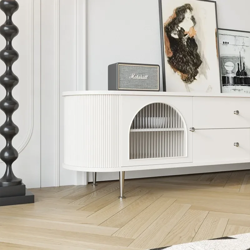 Combinaison de table basse de meuble TV rétro français en bois massif, salon moderne et simple, lumière de luxe, Internet noir et blanc