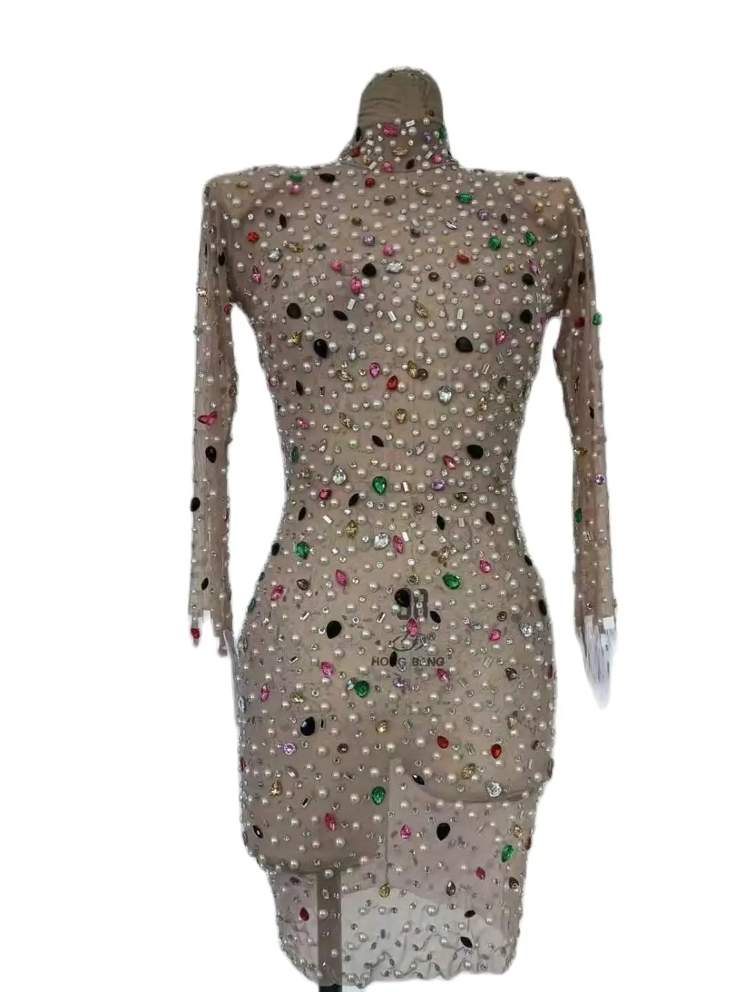 Strass Veer Backless Jurk Vrouwen Naakt Jurk Sparkling Crystal Party Prom Dance Outfit Stage Nachtclub Kostuum