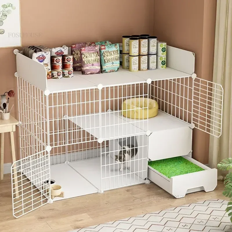 

Household Indoor Cat Cages Transparent Cat House Large Capacity Living Room Balcony Pet Fence Two-story Villa Pet Cages