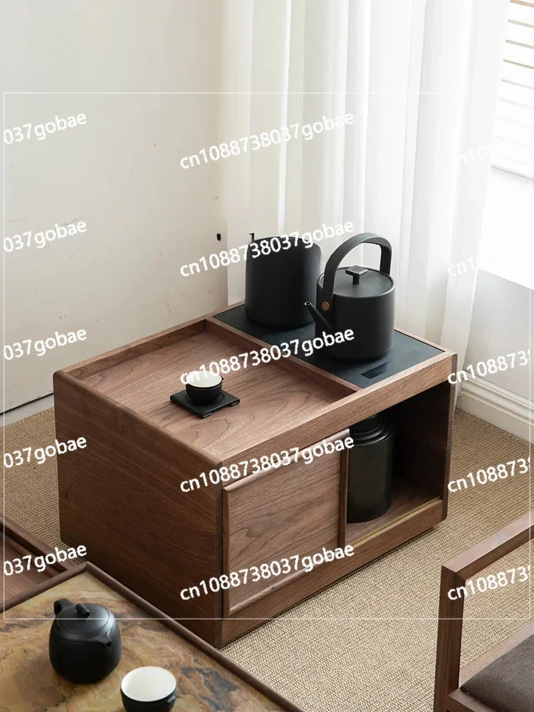 ZF tea table side cabinet black walnut solid wood tea cabinet furniture cart boiling rack