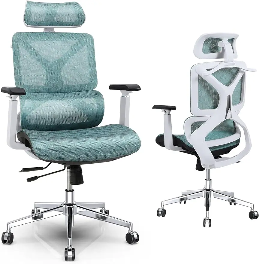 

Office Chair, Ergonomic Office Chair with Lumbar Support, Adjustable Seat Depth, Headrest, Armrests, Tilt Function