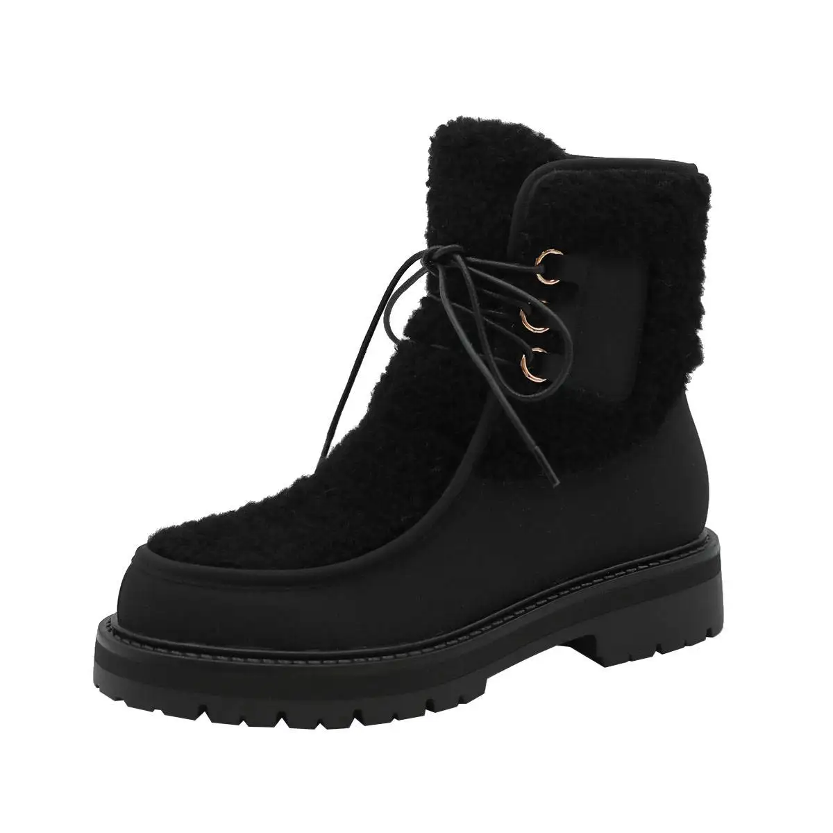 Krazing Pot-Bottes de neige en cuir fendu de vache, chaussures rondes en peluche, talons temporels, garde au chaud, épissage, couleurs mélangées, bottes de rinçage croisées décontractées