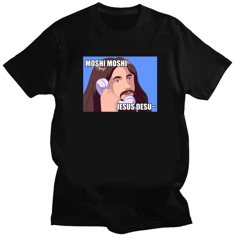 Moshi Moshi Jesus Desu Graphic Tshirts Men Summer Short-sleev Woman Christianity T-shirts Classic Nazarene Tops Ropa Hombre