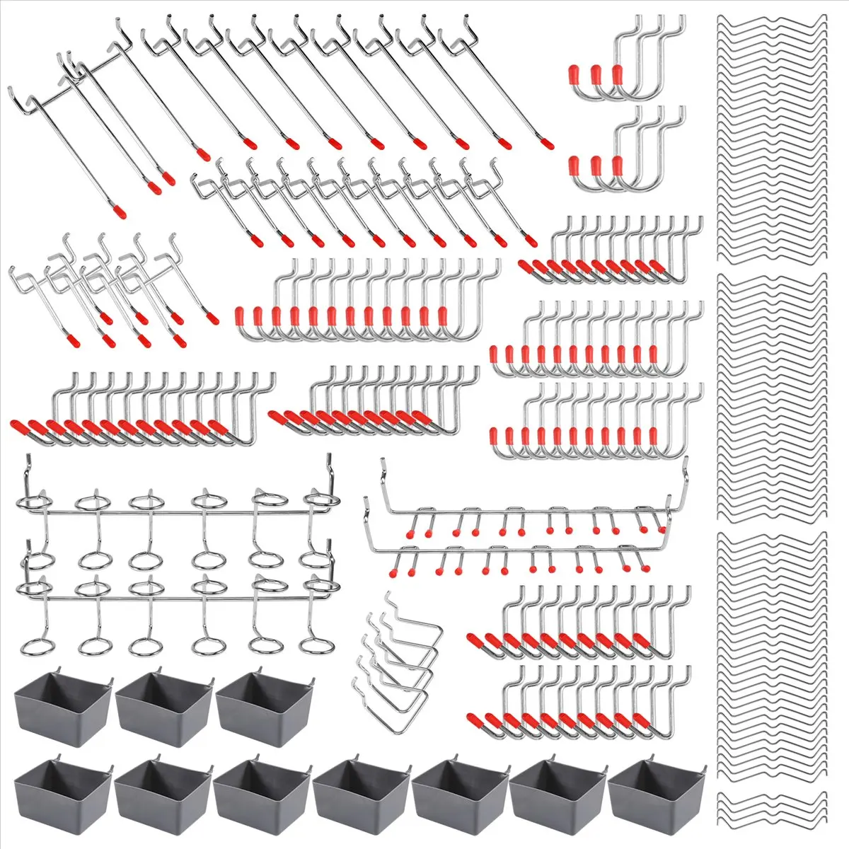 A56X 228 Pcs Pegboard Hooks Assortment with Metal Hooks Sets, Pegboard Bins, Peg Locks for Organizing Storage System Tools