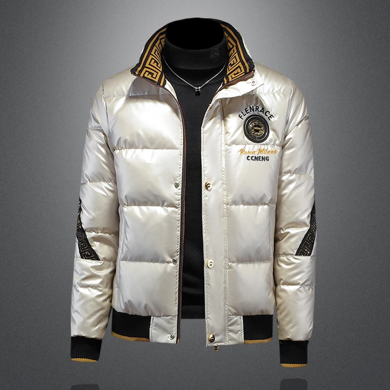 

Мужская зимняя куртка-пуховик с 90% пуховым наполнителем, с яркой вышивкой, модная, новая, в городском стиле, молодежная, стильная