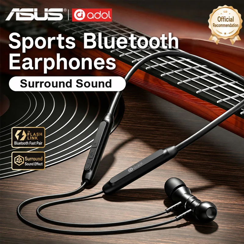 Audífonos Intrauditivos ASUS Adol L01 con Banda para el Cuello, Bluetooth 5.4, Resistentes al Agua, Magnéticos, Estéreo, para Correr, Deportes, Juegos, Inalámbricos