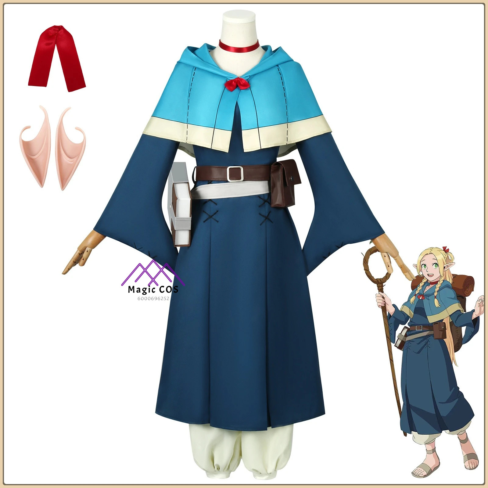 

Hot Anime Dungeon Meshi Marcille Donato Cosplay Women's Costume Cape Wig Headpiece High Quality Cosplay Costume (Women's)