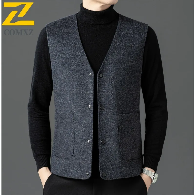 COMXZ Male Wool Vest Fashion Classics Working Cold Proof Gilet Business Casual Comfort Autumn Winter Warm Sleeveless Vests