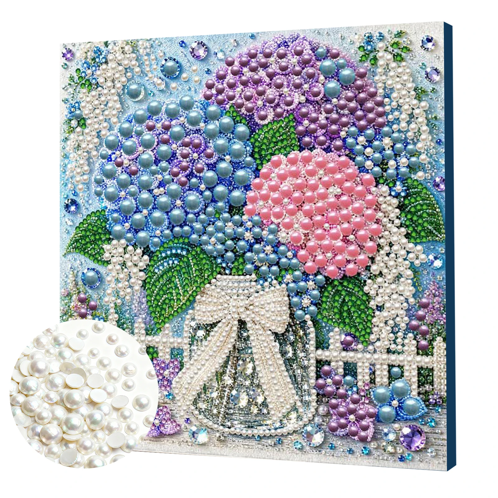 Blumenserie DIY Perlenmalerei-Set mit Holzspannrahmen 20x20cm Selbstklebendes Perlenkunst-Bastelset Wanddekoration Geschenk – Detail 16