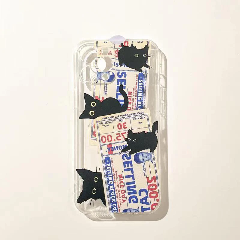 Ins スタイル塩漬け魚猫プリントクリア電話ケース iPhone 17 15 11 13 14 12 16 プロマックス XS XR × 7 8 プラス 16e 13 ミニソフトカバー