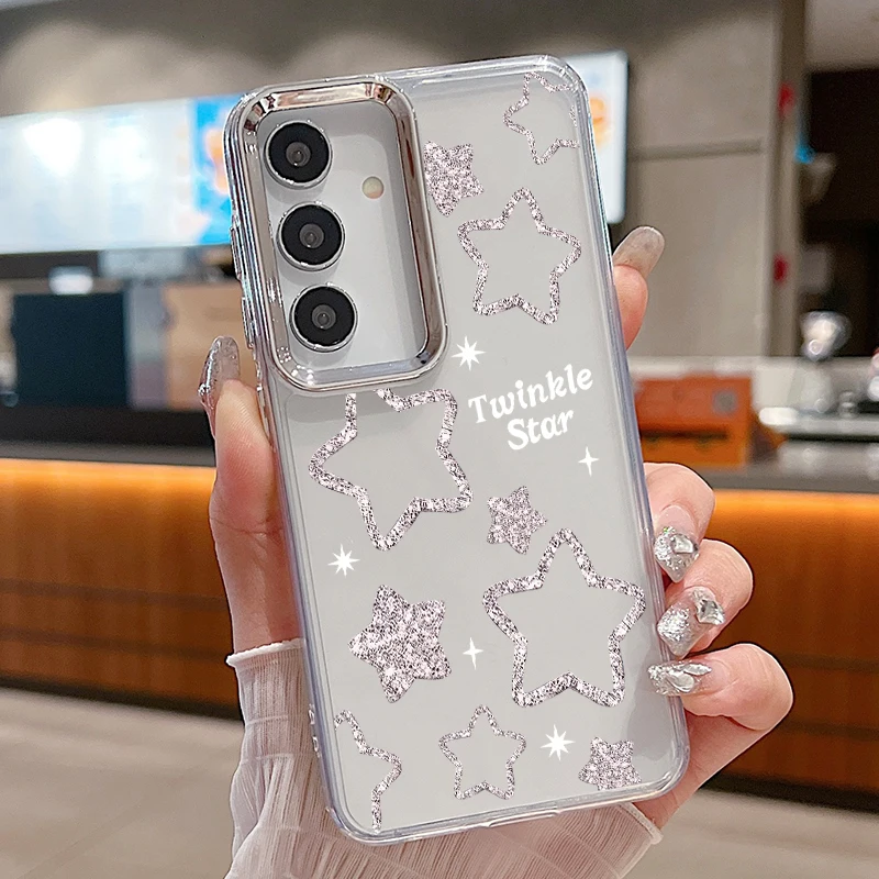 Little Star Pattern Phone Case For Samsung Galaxy S26 S24 S23 Ultra S25 FE A57 A17 A56 A37 A16 A55 A54 Plating Lens Frame Cover
