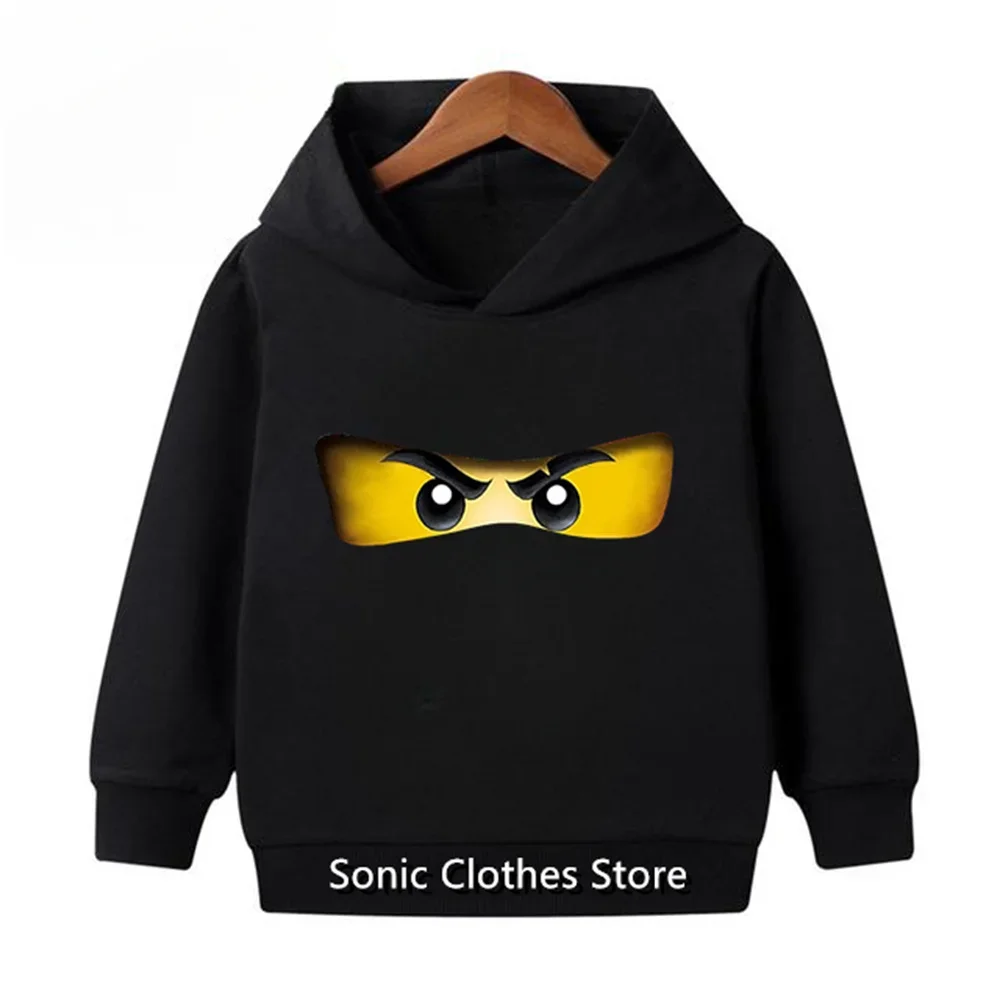 Boys Girls Autumn Hoodie Yellow Cartoon Ninja Eye Printed Long Sleeve Pullover Kids Casual Sweatshirt Fashion Children Clothing