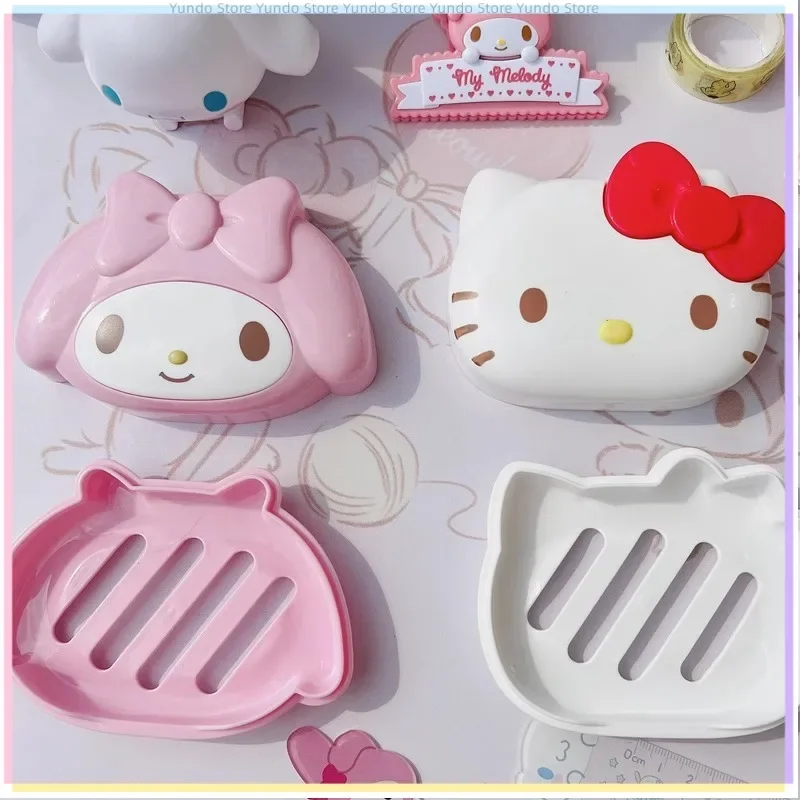 New Sanrio My Melody Anime Cartoon Soap Box Hello Kitty Household Female Bathroom Pool with Cover Draining Laundry Soap Frame