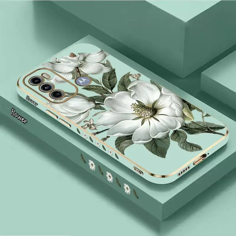 Blooming Jasmine Luxury Plating Phone Case For Motorola Moto G60 G50 G53 G52 G42 G30 G20 G22 G52 E20 G9 Play Cover