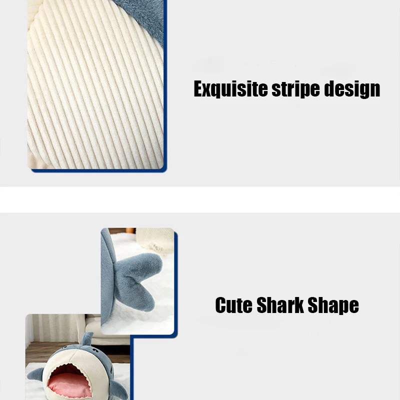 Semi Enclosed Warm Cat Bed Shark Pet Cave Bed Sweet Little Cat Basket Mat Cat Pillow Mat Tent Small Dog House Pet Supplies