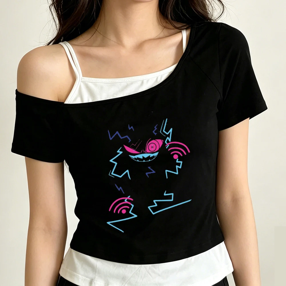 Hazbin Hotel cropped top ladies vintage baddie meme korean fashion kawaii top tees japan gyaru kawaii manga streetwear