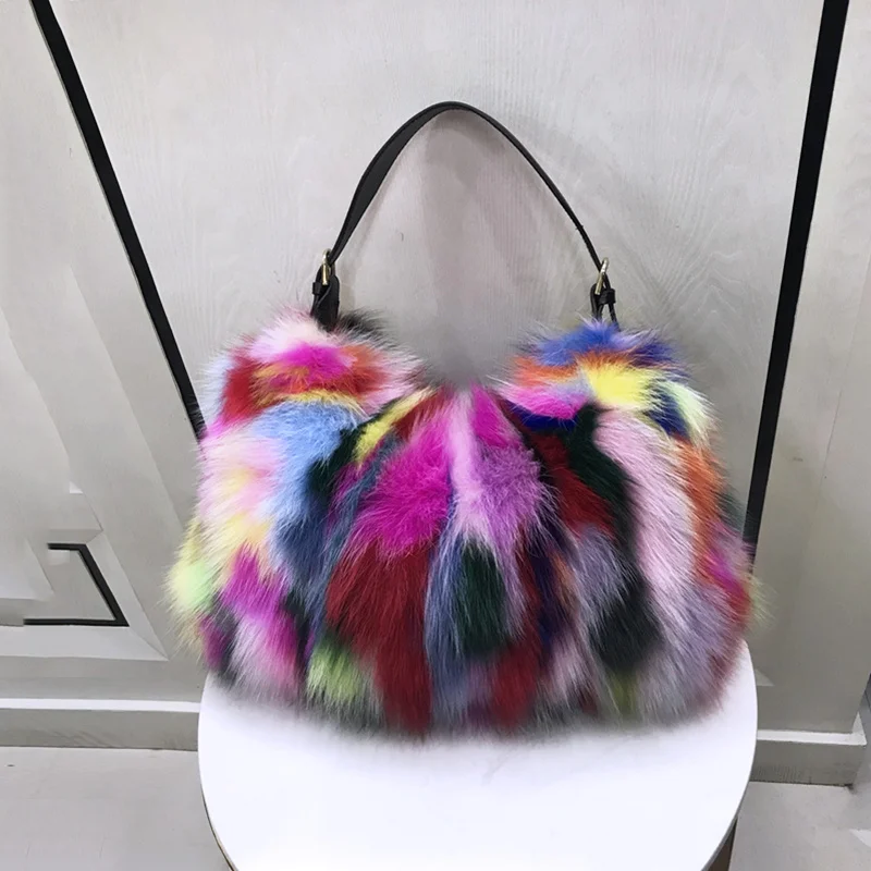 Female Bag Handbags For Women Natural Fur Bag Genuine Leather Bag Designer Bags Luxury Real Fox Fur Hand bags